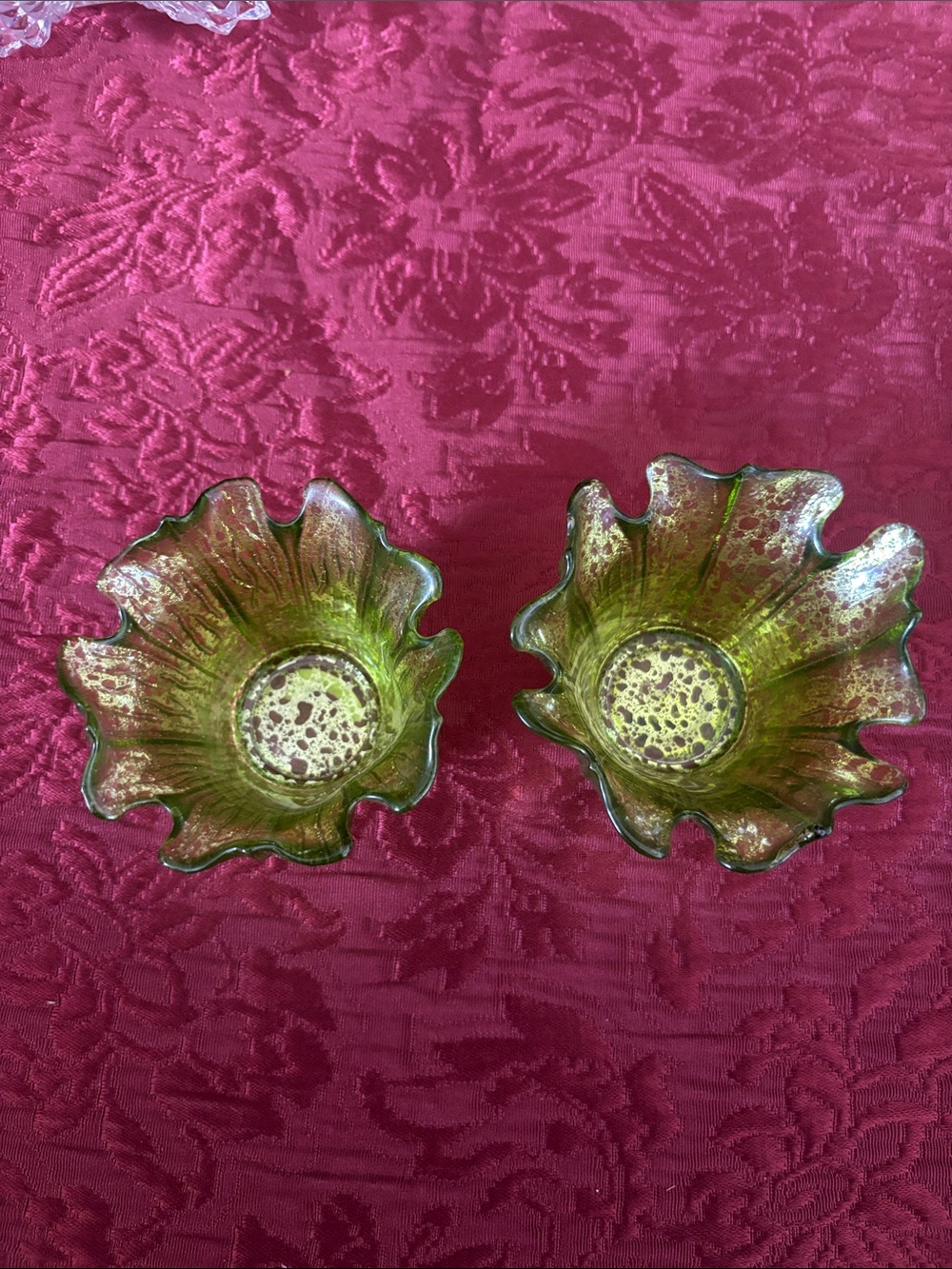 Pair of Vintage Hand-Blown Art Glass Ruffled Votive Candle Holders
